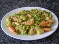 receta de Revuelto de guisantes con langostinos