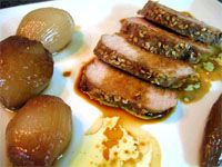 receta de Solomillo con miel y soja y cebollas caramelizadas