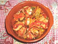 receta de Merluza a la Bilbaína con pimientos rojos.